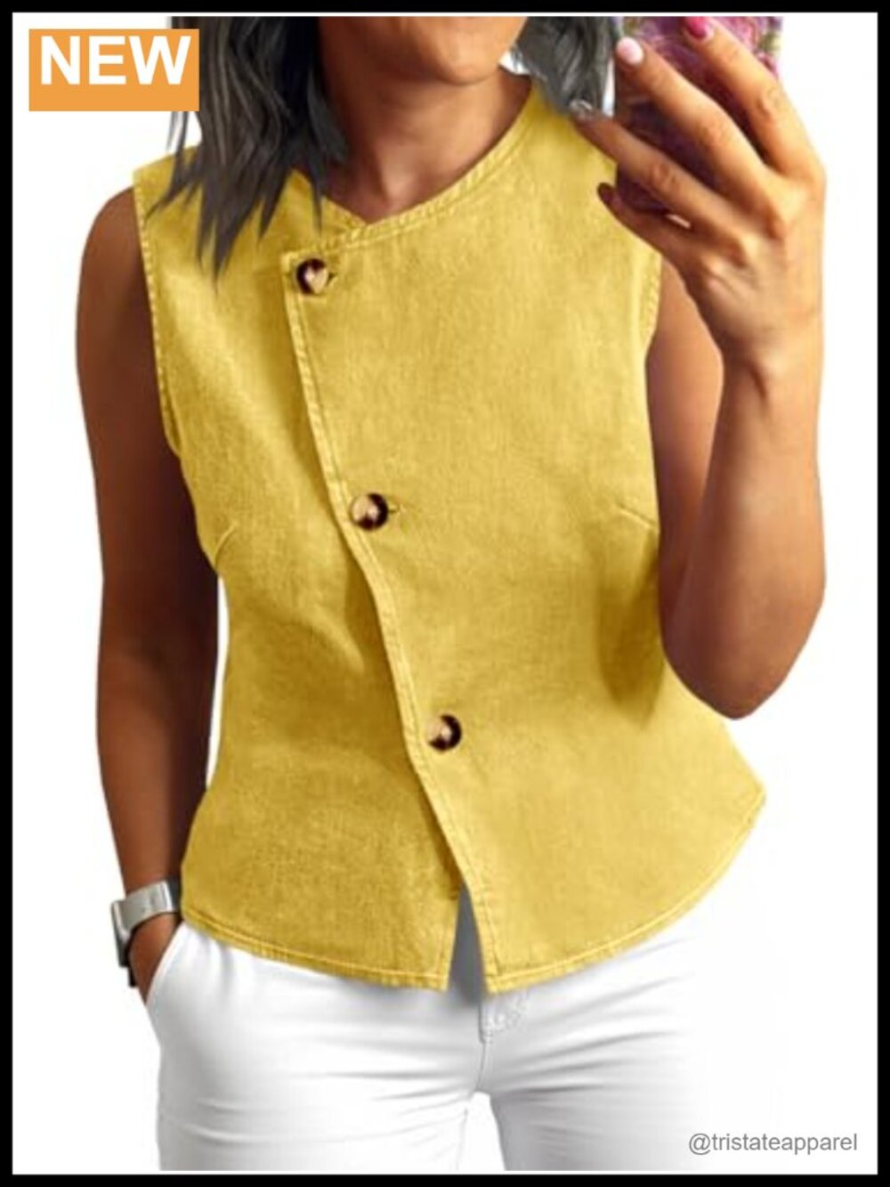 Women Denim Vest Sleeveless Button Down Jean Waistcoat Summer Casual Top